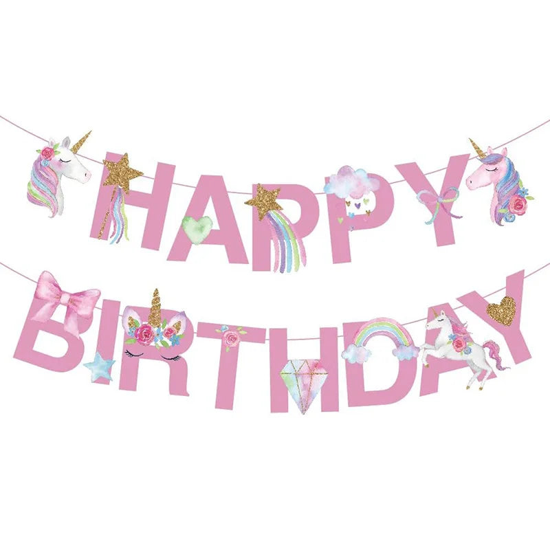Unicorn Party Decoration Happy Birthday Banner Girl Unicorn Paper Mask Macaron Balloon Rainbow Unicorn Party Best Choice