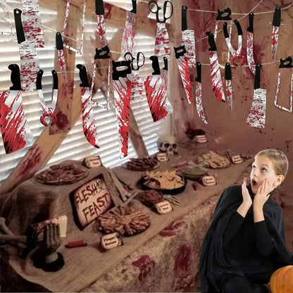 32PCS Halloween Bloody Banner Props. For zombie/vampire party. Fits haunted house. Weapon banner. Great Halloween décor