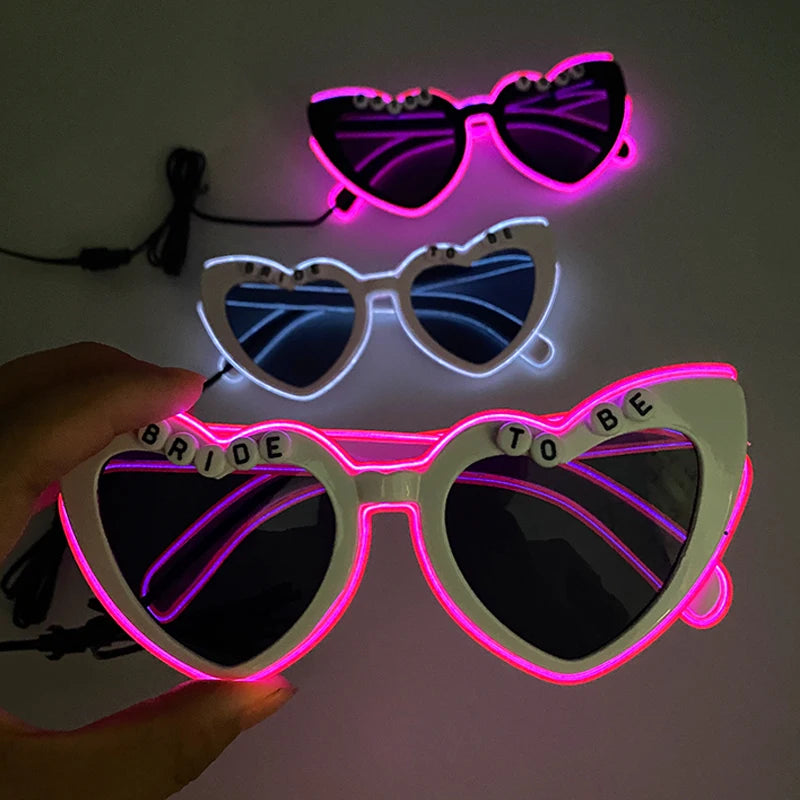 Heart Shaped LED Neon Glasses Luminous Bride To Be Glasses Bachelorette Party Bride Sunglasses gift Wedding Supplies