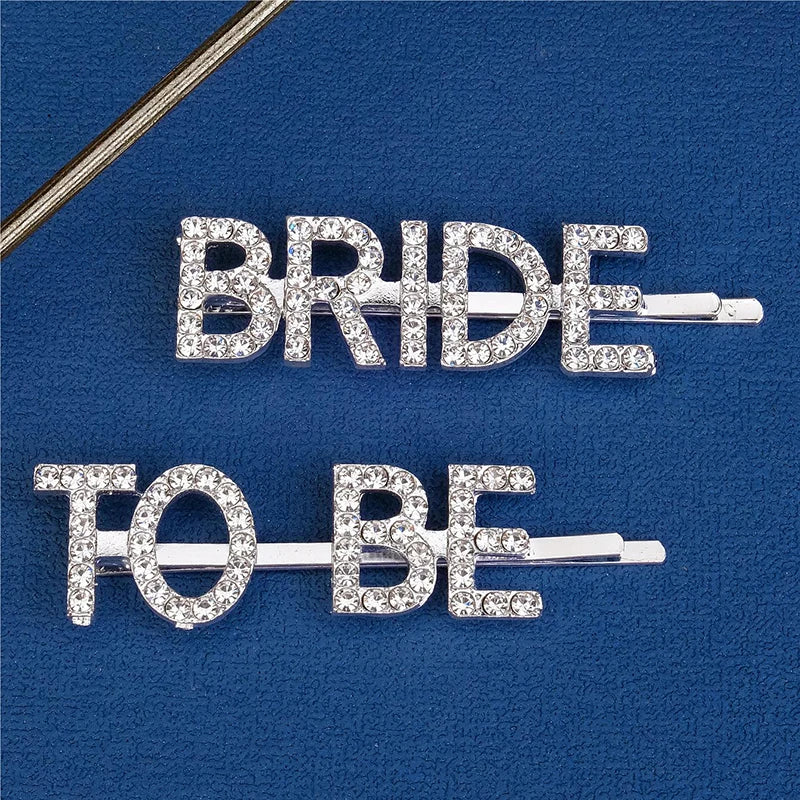New 2 pieces Silver Bride To Be Rhinestone Word Hair Clips Barrettes Hairpins Small Hairgrips Headwear Hair Styling Accessories