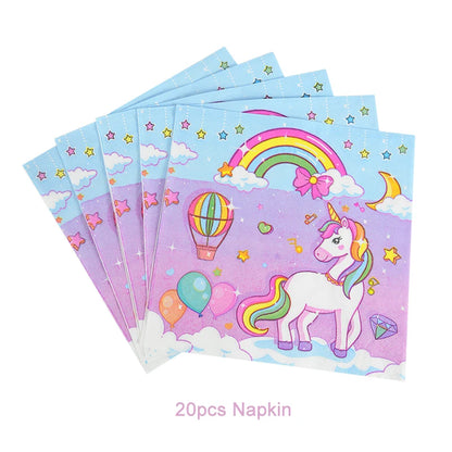 Rainbow Unicorn Party Balloons Disposable Tableware Gift Bags For Kids Girl Unicorn Birthday Party Decoration Favors Supplies