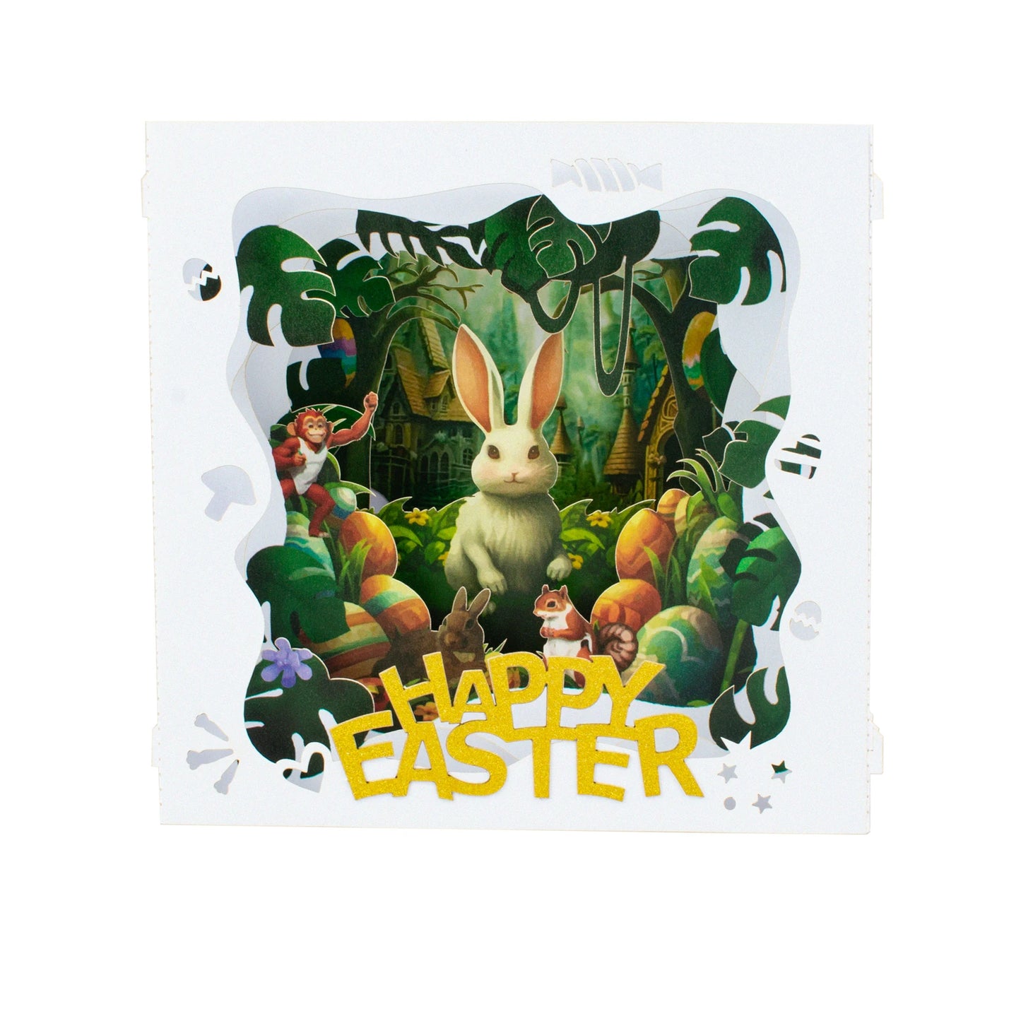 Happy Easter Pop Up Card - 3D Bunny Egg Flowers Basket Greeting Card for Easter