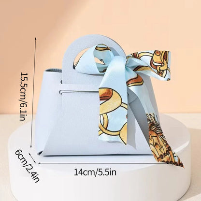 1PC Leather Gift Bags Bow Ribbon Packaging Bag Wedding Favour Distributions Bags Eid Mubarak Candy Packaging Box Mini Handbag