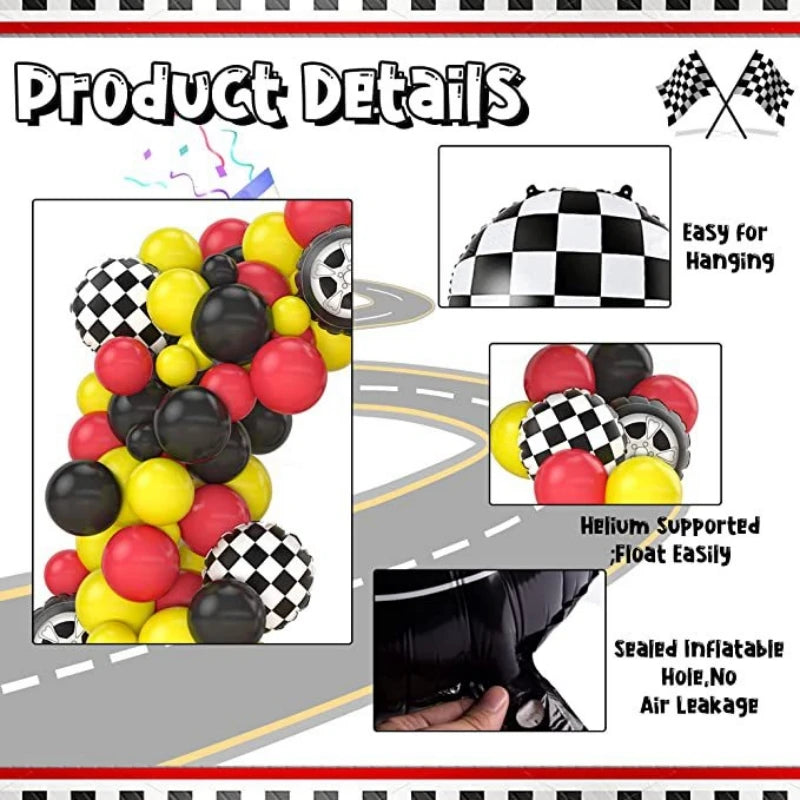 111Pcs A set of racing themed balloon arch wreath set, monster truck birthday party supplies, car birthday decoration set