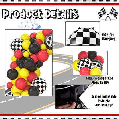 111Pcs A set of racing themed balloon arch wreath set, monster truck birthday party supplies, car birthday decoration set
