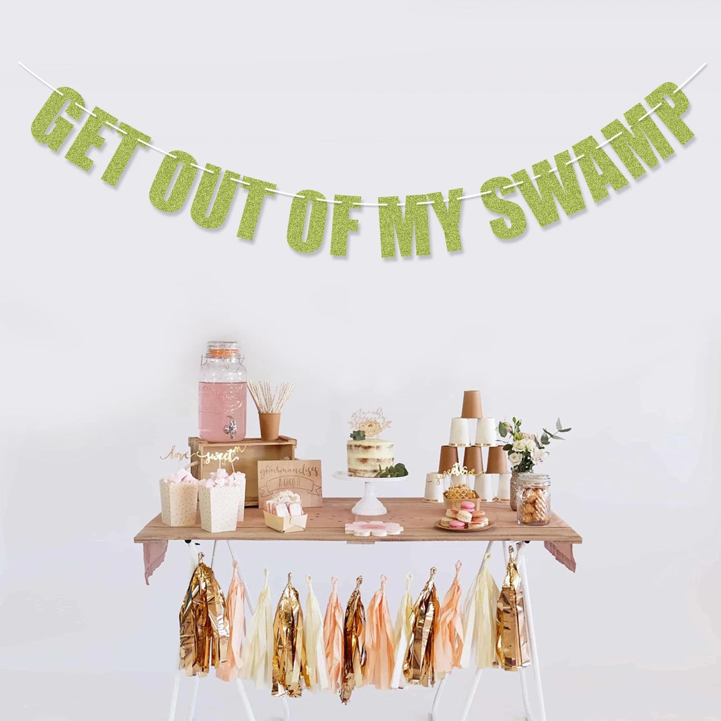 Get out of my Swamp Bunting Banner, Green Glitter Birthday Party Decorations, Funny Housewarming Party Decor Set