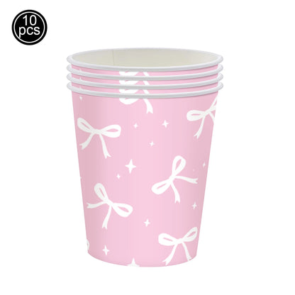 Bow Theme Party Supplies for Girl Pink Bow Cupcake Toppers Paper Drinking Straws Bridal Shower Bow Coquette Birthday Party Decor