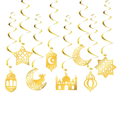 Eid Mubarak Paper Banner Garland 2025 Ramadan Moon Star Mosque Hanging Swirl Home Decoration Ornaments Islamic Muslim Party Gift