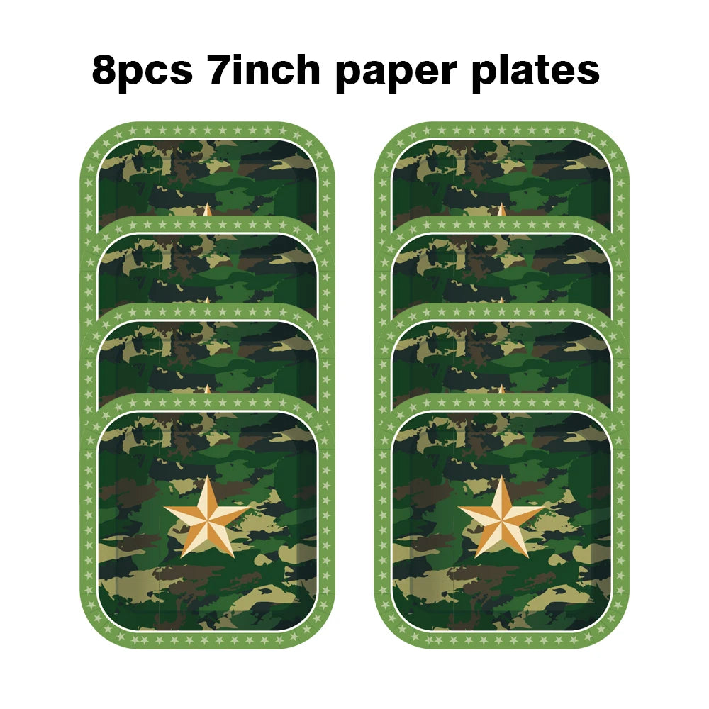 Army Party Tableware Camouflage Green Plates Cups Tablecloths Camouflage Balloons Military Theme Birthday Party Decorations