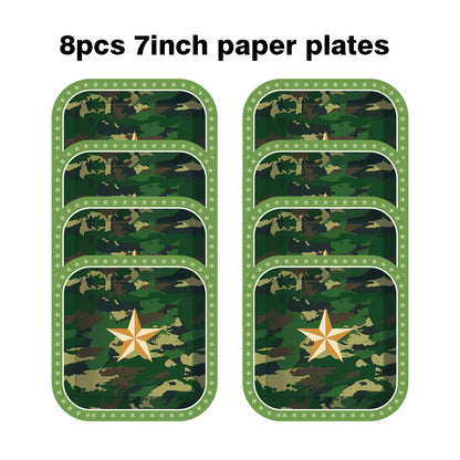 Army Party Tableware Camouflage Green Plates Cups Tablecloths Camouflage Balloons Military Theme Birthday Party Decorations