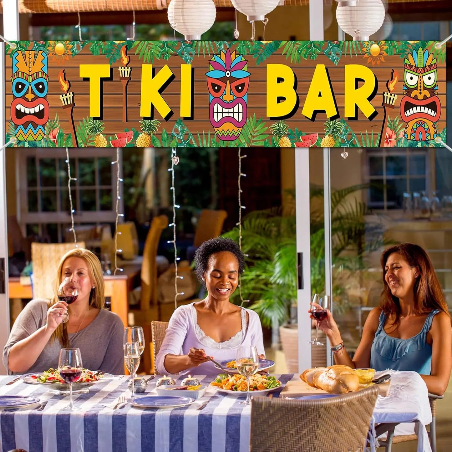 Aloha Tiki Bar Banner Decoration Hawaiian Luau Yard Sign Outdoor Party Backdrop