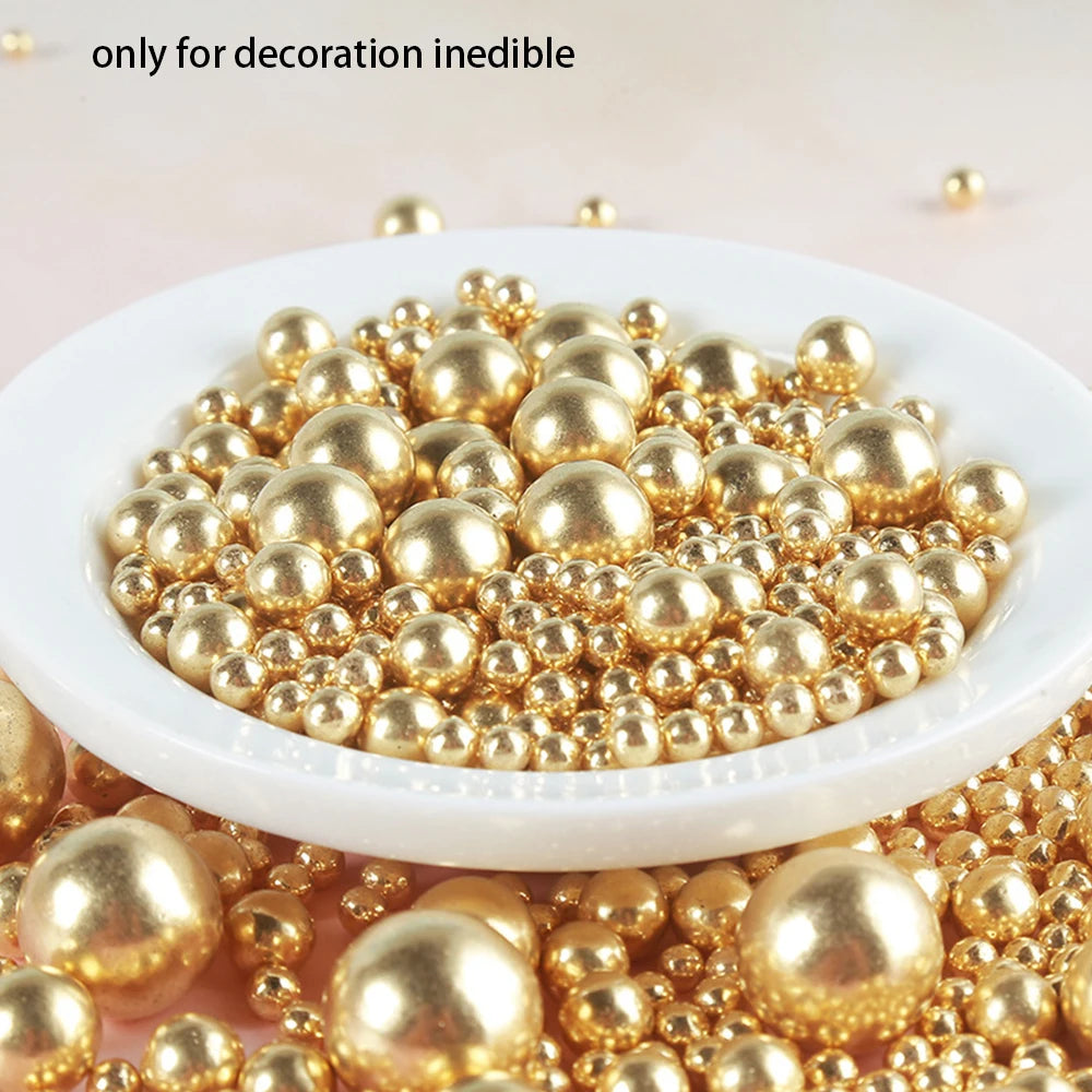 85g Golden Beads Cake Topper for Birthday Wedding Valentine's Day Party DIY Cake Decoration Not Edible for Decoration Only