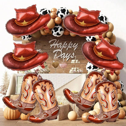 8pcs western themed party balloons, including cowboy boots and cowboy hat balloons, western themed birthday, bachelorette party