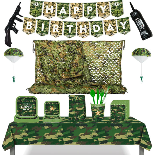 Military Party Decoration Set Camouflage Netting Tableware 4D Tank Balloon Camo Army Soldier Armored Vehicle Kids Birthday Gifts