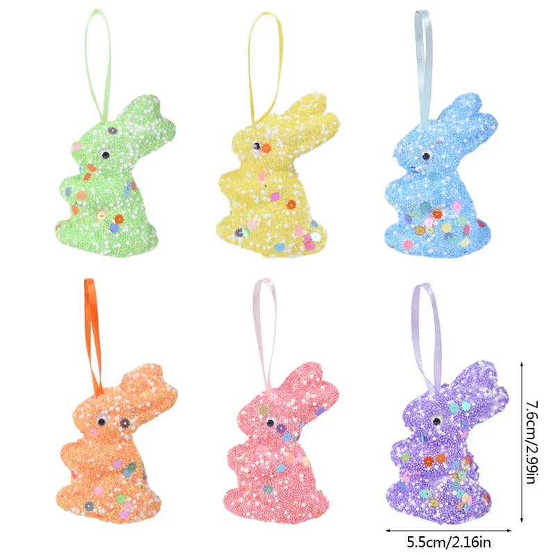 24/6pcs Painted Foam Easter Eggs Rabbit Hanging Ornaments Decoration for Home Easter Tree Pendants Basket Decor Kids Gift 2025