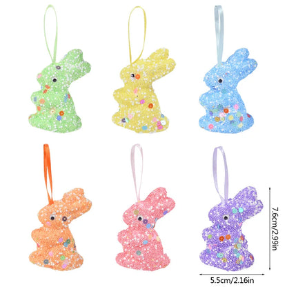 24/6pcs Painted Foam Easter Eggs Rabbit Hanging Ornaments Decoration for Home Easter Tree Pendants Basket Decor Kids Gift 2025