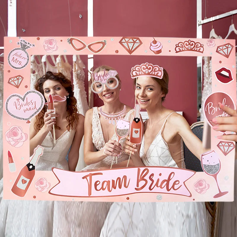 1Set Team Bride to be Photo Booth Props Paper Frame Bachelorette Party Decoration Wedding Gift Bridal Shower Hen Party Supplies
