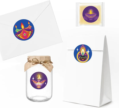 Happy Diwali stickers Colorful different styles Round Diwali stickers Indian Festival of Lights party decoration