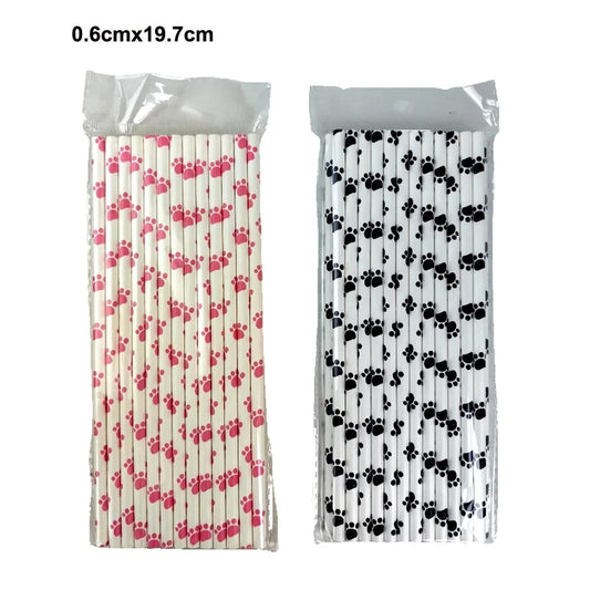 25/50/100/200pcs Dog Paw Print Paper Straws Animal Dog Puppy Straws Dog Themed Drinking Straws for Puppy Birthday Party Decors