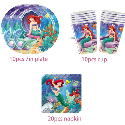 The Little Mermaid Theme Party Supplies  Ariel Princess Paper Napkin Plate Cup Balloons Kid Girls Birthday Party Decoration Gift