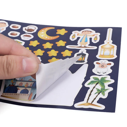 12pcs Eid Mubarak DIY Stickers Kids Gift Puzzle Game Toys Islam Muslim Party Supplies 2025 Ramadan Home Decoration Wall Sticker