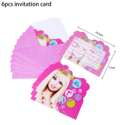 MINISO Barbie Birthday Party Decorations Tableware Paper Cups Plates Napkins Balloons Banner Backdrop Pink Baby Shower Supplies