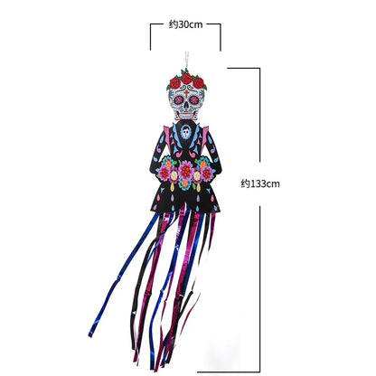 1.3m Mexico Day of the Dead Skeleton Ghost Bride Hanger Porch Sign Halloween Party Outdoor Decor Ghost Couple Door Hanging Flag