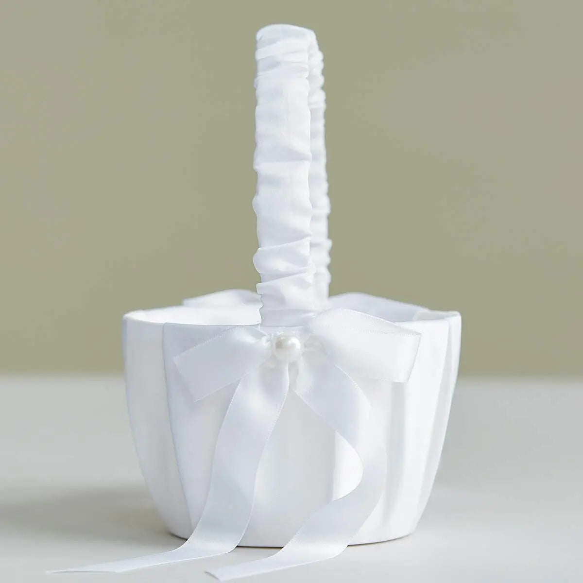20 cm White Flower Girls Basket Silk Wedding Basket for Flower Bride/Kids Hand Held Wedding Ceremony Party Decorations