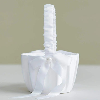 20 cm White Flower Girls Basket Silk Wedding Basket for Flower Bride/Kids Hand Held Wedding Ceremony Party Decorations