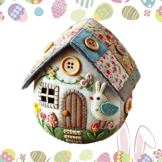 Patchwork Felt Egg House DIY Kit, Easter Craft Decor, Handmade Embroidered Felt Easter Eggs Kit, Home Easter Eggs Ornaments