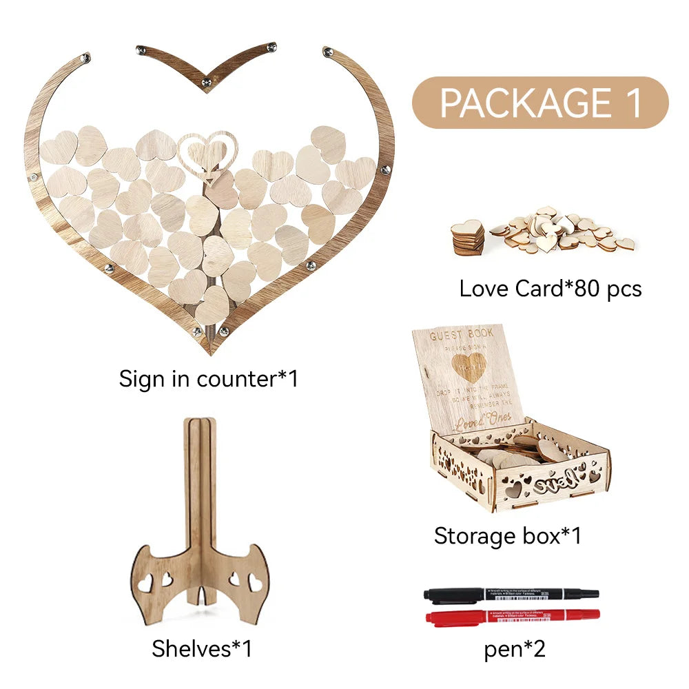 Wedding Guest Book Wooden Drop Heart Message Book Sign in Table Photo Frame Birthday Valentine's Day Wedding Party Decoration