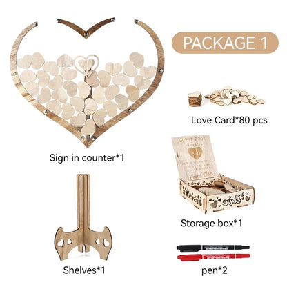 Wedding Guest Book Wooden Drop Heart Message Book Sign in Table Photo Frame Birthday Valentine's Day Wedding Party Decoration
