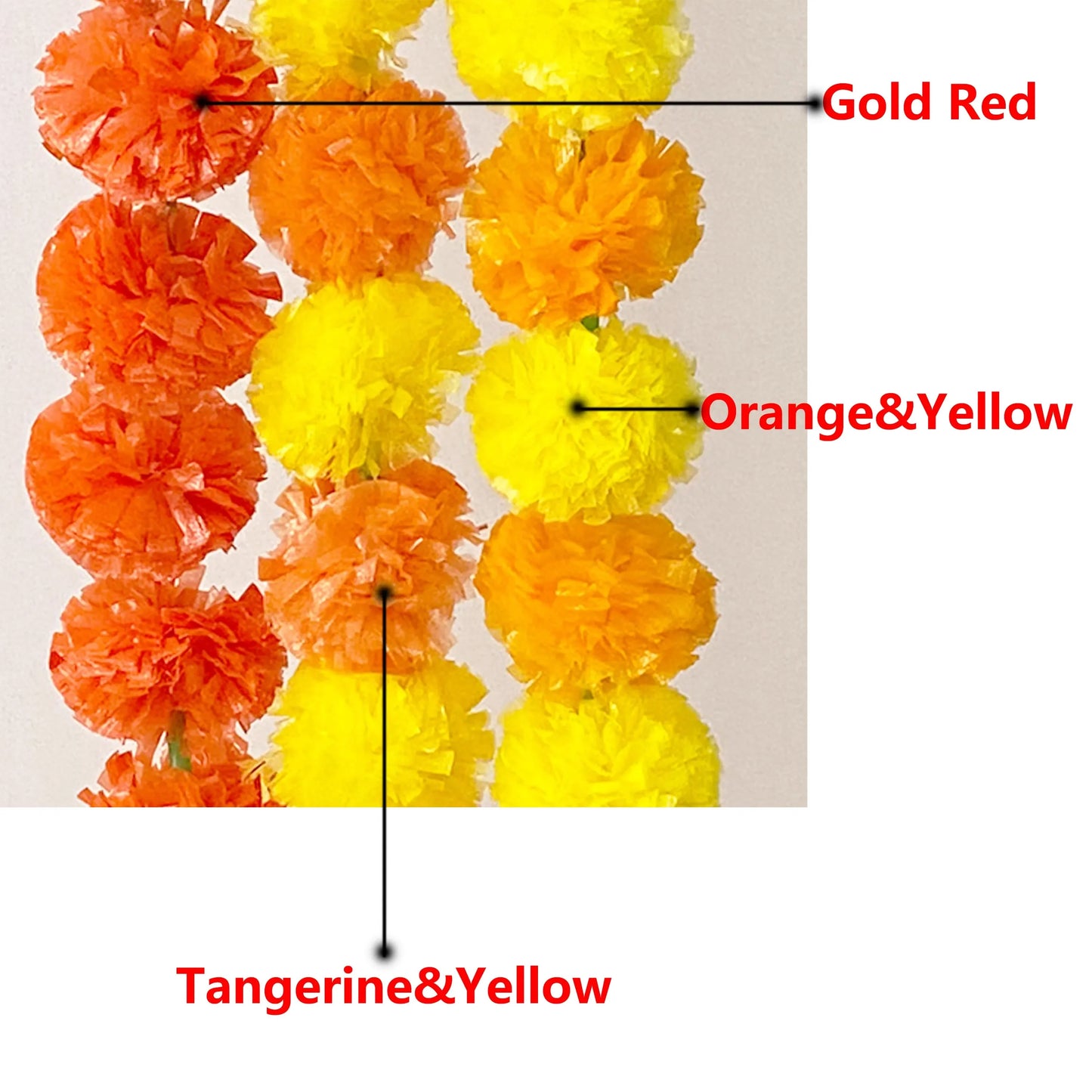 2 Pcs Marigold Flower Garland with бо Flowers for Diwali Mexican Dia de los Muertos DIY Wreath Day of The Dead Decor Party
