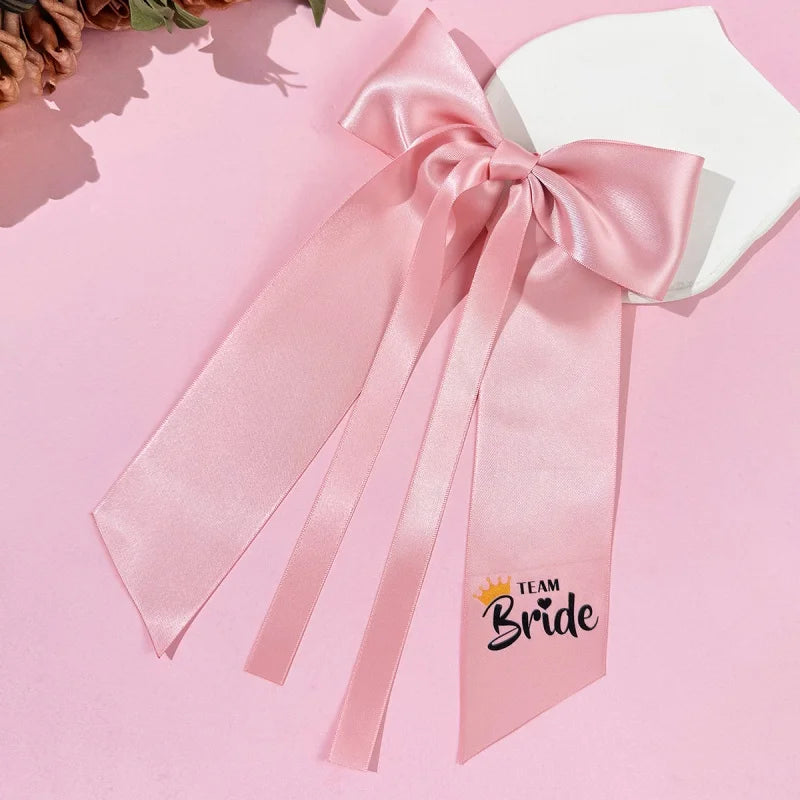 5pcs Pink White Team Bride to Be Bow Headband Satin Ribbon Wedding Bridal Shower Decoration Girl Hen Bachelorette Party Supplies