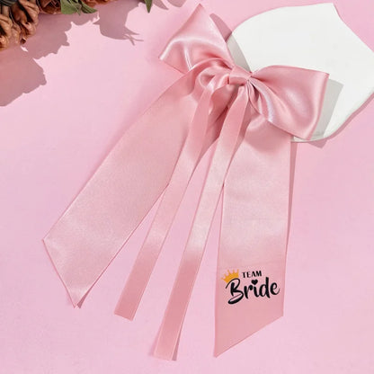 5pcs Pink White Team Bride to Be Bow Headband Satin Ribbon Wedding Bridal Shower Decoration Girl Hen Bachelorette Party Supplies