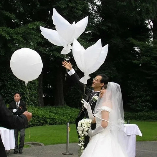10Pcs Flying White Dove Foil Helium Balloons Peace Bird Pigeon Inflatable Globos for Wedding Valentine's Day Decoration Supplies