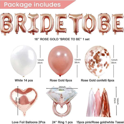41 Pcs Rose gold Bride to be Balloon Tassel Diamond ring and heart  decoration set Ladies' Singles  Pre marital bachelor party
