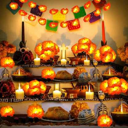Marigold Garland for Decoration Lighted Day of The Dead Dia De Los Muertos Indian Diwali Altar Halloween Home Party Decor