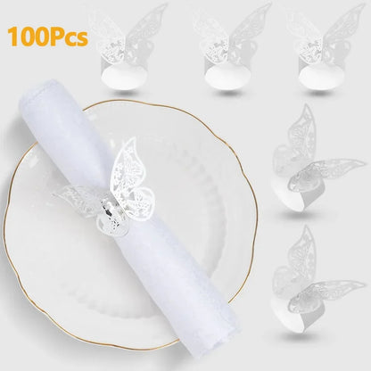 100/50Pcs Napkin Ring Hollow Pattern Gold and Silver Napkin Ring Wedding Party Table Decoration Supplies Wedding Decoration
