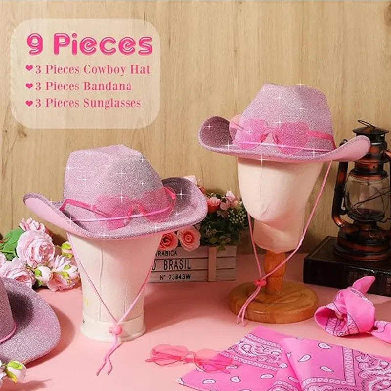 Pink Cowboy Hat Bachelorette Party 3pcs/Set Decoration Western Cowboy Hat Happy Hen Party Decor Girls Birthday Party Photo Props