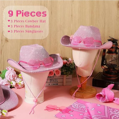 Pink Cowboy Hat Bachelorette Party 3pcs/Set Decoration Western Cowboy Hat Happy Hen Party Decor Girls Birthday Party Photo Props