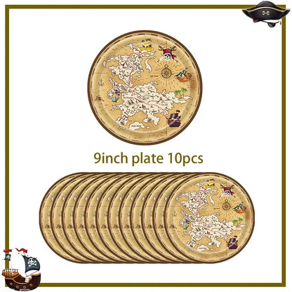 Pirate Birthday Party Decoration Balloon Tableware Tablecloth Backdrop Hanging Banner Cake Toppers For Kids Party Event Supplies