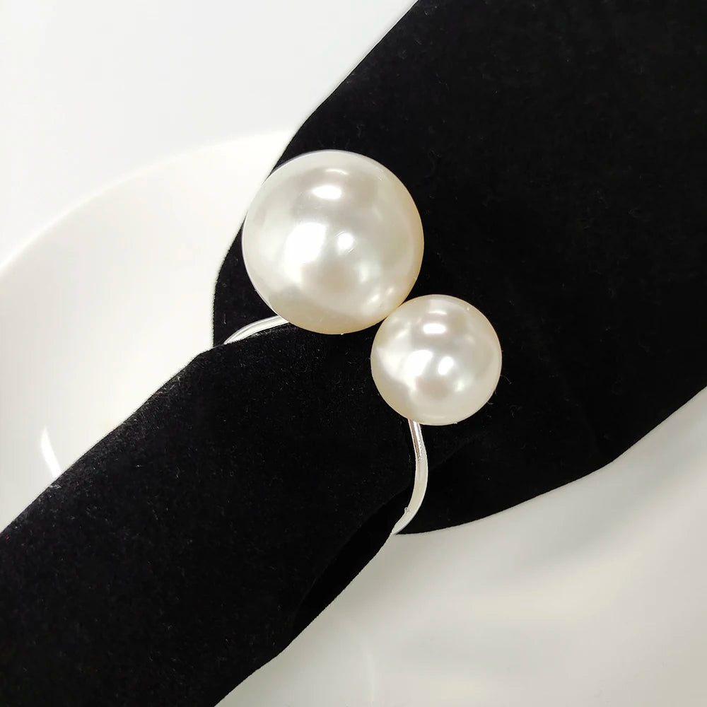 Wedding Pearl Napkin Rings Metal Gold Silver Napkin Holders for Wedding Elegant Party Supplies Event Dinner Table Decorations