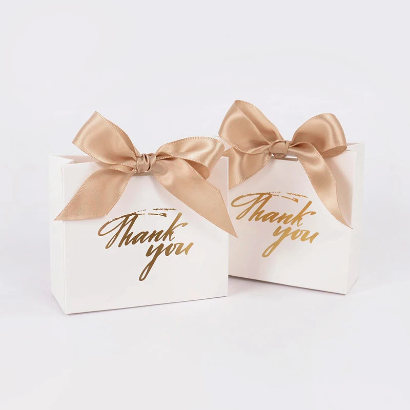 5/10pcs Thank You Candy Box With Ribbon Small Gift Packing Bag For Christmas Wedding Baby Shower Birthday Party gift for guests