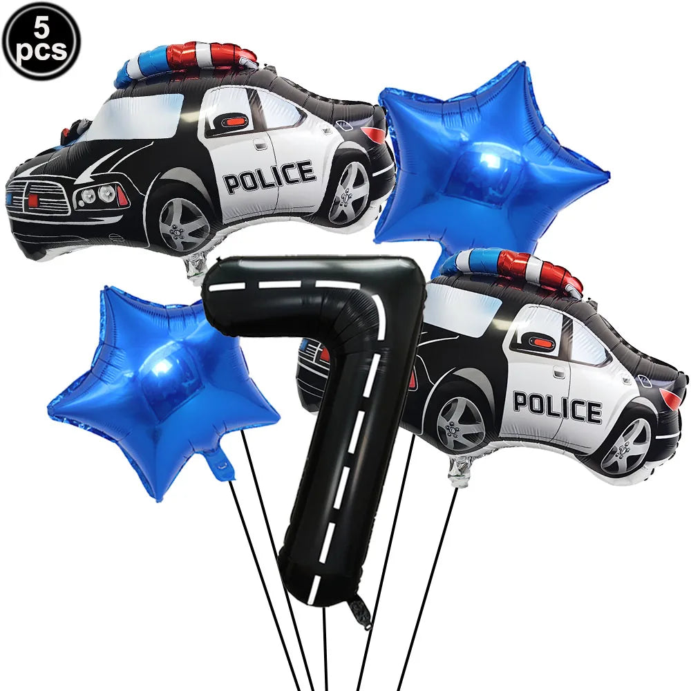 5th Birthday Police Party Blue Car Helicopter Foil Balloons for Boys Baby Shower Police Birthday Party Decoration