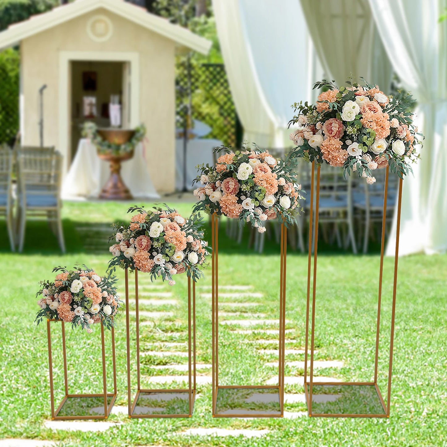 10Pcs/4Pcs Metal Golden Rectangular Frame Backdrop Wedding Rack Arch For Birthday Party Backdrop Wedding DLY Decor