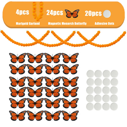 14~380pcs Day of the Dead Marigold Flower Garland Decorations Dia De Los Muertos ofrenda Altar with Monarch Butterfly Mexican