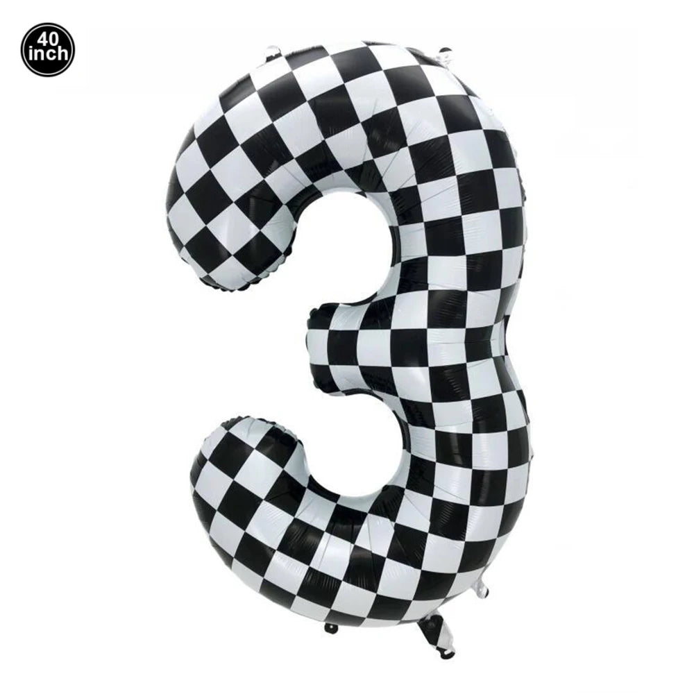 40Inch Checkered 1 2 3 4 5 6 Large Black White Number Balloon Motorcycle Racing Two Fast Race Car Birthday Party Supplies