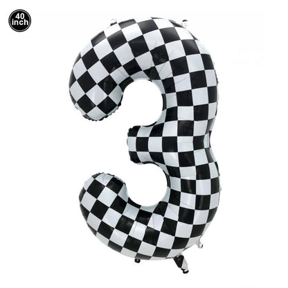 40Inch Checkered 1 2 3 4 5 6 Large Black White Number Balloon Motorcycle Racing Two Fast Race Car Birthday Party Supplies