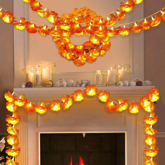 Marigold Garland for Decoration Lighted Day of The Dead Dia De Los Muertos Indian Diwali Altar Halloween Home Party Decor